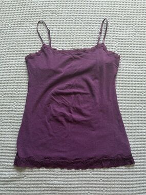 Y2K Lace Trim Spaghetti Strap Tank Cami Deep Plum Purple S